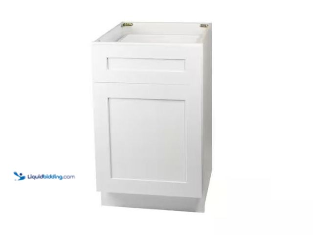 Lot 49-1569113 - Plywell Ready to Assemble 12x34.5x24 in. Shaker Base Cabinet with 1 Door and 1 Drawer in White, Mode...