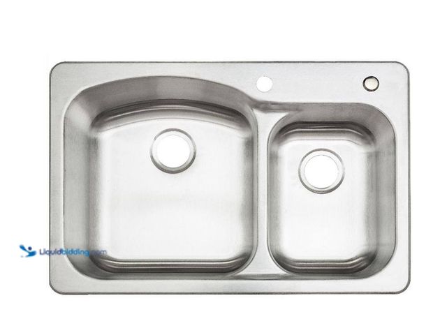 Lot 49-5447802 - Glacier Bay 33 in. Drop-In 60/40 Double Bowl 18 Gauge Stainless Steel Kitchen Sink with Pull-Down Fa...