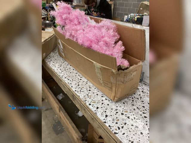 Lot 49-5450622 - 6.5 Ft Pink Sparkle Pre-Lit LED Christmas Tree Item is used, powers on.