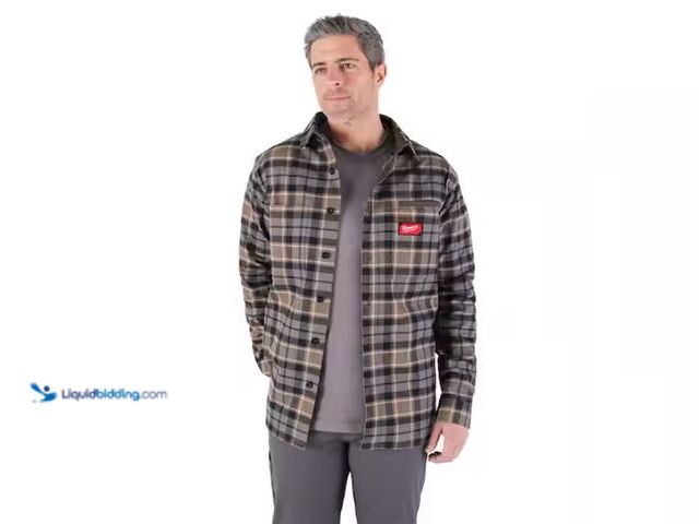 Lot 49-1567896 - Milwaukee Men's Large Gray GRIDIRON Flannel Shirt, 100% cotton, heavyweight fabric, Canvas-reinforce...