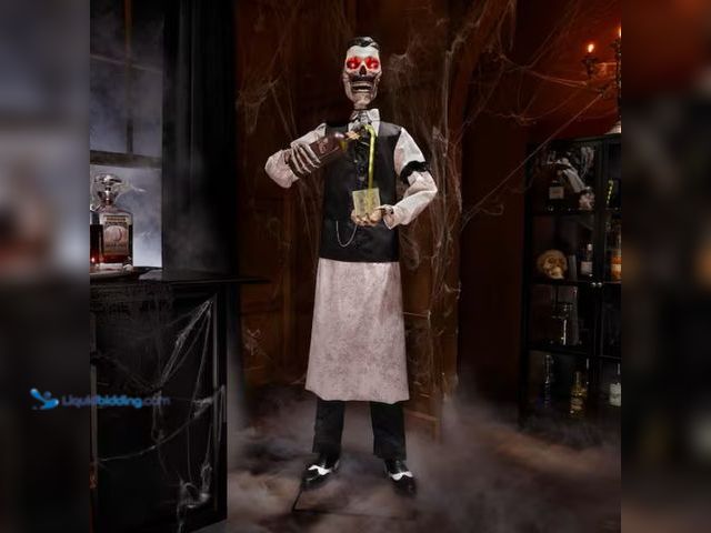 Lot 49-1530734 - Home Accents Holiday 6 ft. Grave & Bones Animated LED Dean the Deathologist, Model # 22SV23340, Unus...