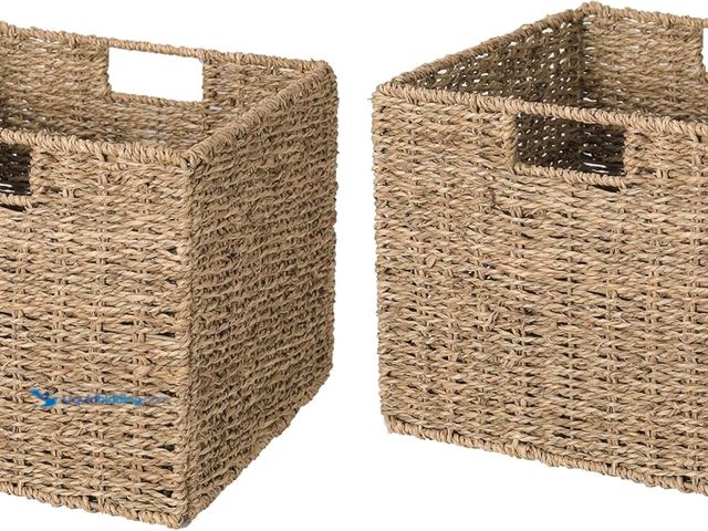 Lot 49-5408651 - 12x12x10in Seagrass Storage Baskets Set of 2, Large Wicker Storage Basket, Decorative Seagrass Shelf...