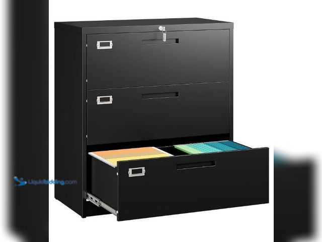 Lot 49-1558912 - 4 Drawer Lateral File Cabinet with Lock, Black Lateral Filing Cabinet, Horizontal Metal Filing Cabin...