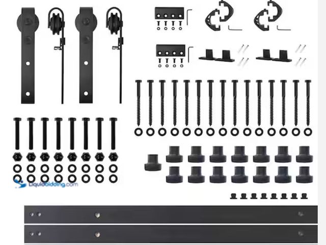 Lot 49-2006234 - HOMACER 20 ft./240 in. Black Rustic Non-Bypass Sliding Barn Door Track and Hardware Kit for Double D...
