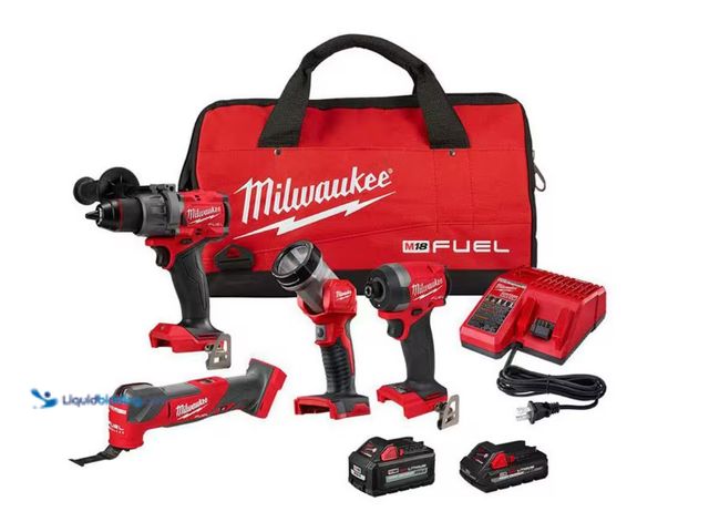 Lot 49-1515674 - Milwaukee M18 FUEL 18V Lithium-Ion Brushless Cordless Combo Kit (4-Tool) with Two High Ouput Batteri...