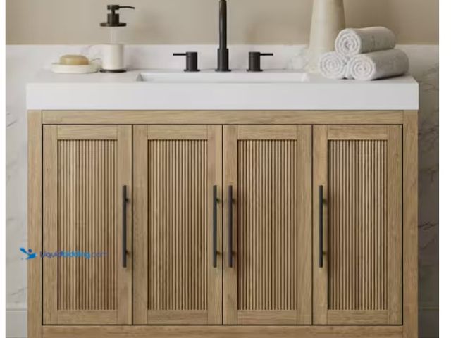 Lot 49-1566806 - Glacier Bay Cargrove 48 in. Single Sink Oak Bath Vanity with White Resin Composite Top (Assembled), ...