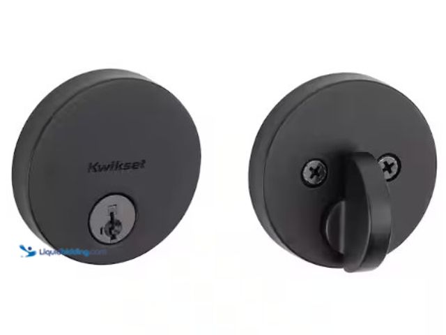 Lot 49-2025349 - Kwikset Uptown Low Profile Iron Black Round Contemporary Single Cylinder Deadbolt featuring SmartKey...