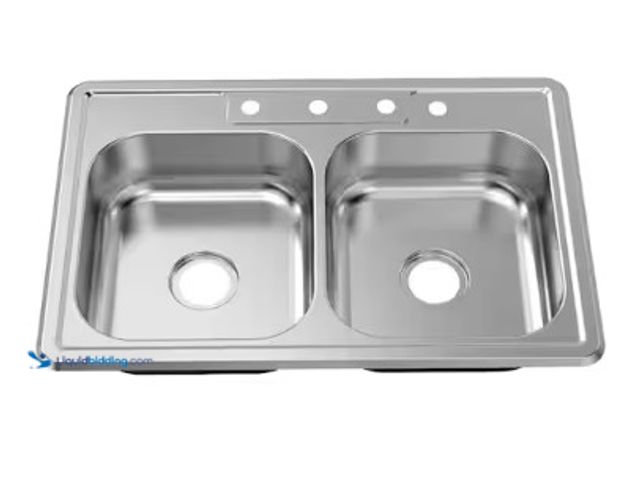 Lot 49-2022891 - Glacier Bay 33 in. Drop-In 50/50 Double Bowl 22 Gauge Stainless Steel Kitchen Sink, Model # VT3322A0...