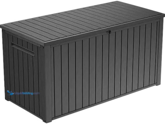 Lot 49-1636804 - Keter Outdoor/Indoor Storage Deck Box, 170 Gallon Capacity, Weather-Resistant Resin, Graphite Model ...