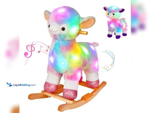 Lot 49-5556005 - Light Up Musical Alpaca Baby Rocking Horse Set of 2 with Chair, Glowing Rainbow Llama Plush Stuffed ...