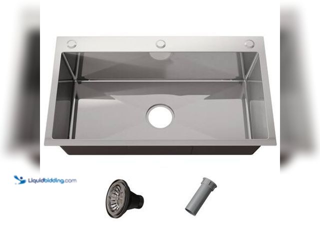 Lot 49-5541554 - QATSPACE DESIGNS INC 33 in. Drop-In/Undermount Single Bowl 16 Gauge Gunmetal Sliver Stainless Steel ...