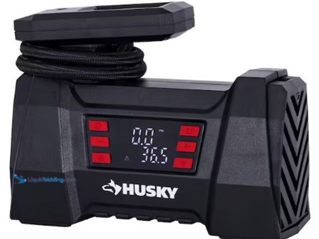 Lot 49-3615713 - Husky 12-Volt DC Portable Fast Flow Air Compressor Air Pump Inflator with Digital Pressure Gauge, LE...