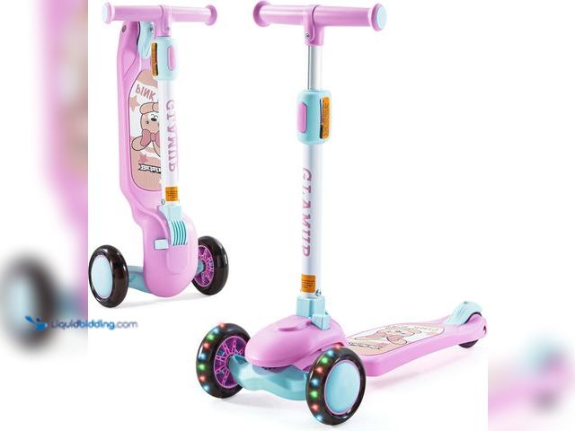 Lot 49-5410580 - GLAMUP Kick Scooter Adjustable Height Adjustable Handlebar，Kids Scooter 3 Wheel with LED. Used. [Mod...