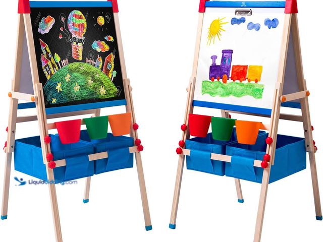 Lot 49-5437728 - Kid's Art Easel with Adjustable Double-sided Magnetic Board, Paper Roll, Storage and Accessories, St...