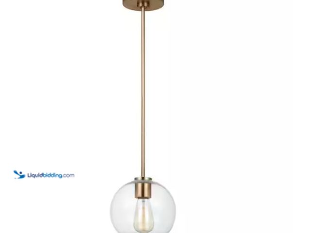 Lot 49-3614707 - Generation Lighting Orley 1-Light Satin Brass Pendant Light with Clear Glass Globe Shade, Model # 60...