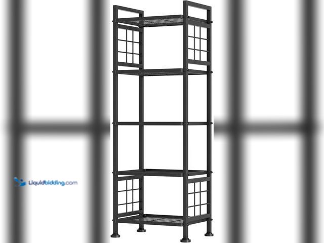 Lot 49-3535385 - GIOTORENT 5-Wire Standing Book Shelf & Bookcase, Metal Storage Shelving Unit Pantry Rack for Laundry...