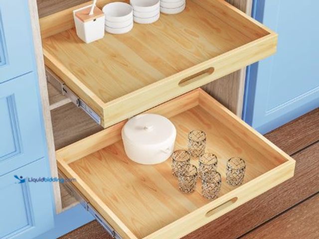 Lot 49-5436502 - Pull Out Cabinet Organizer, 1PC 27” W x 21” D Soft Close Slide Out Wood Drawer Storage Shelves for K...