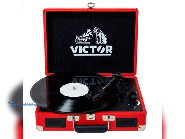 Lot 49-5581509 - Victor Metro Portable Suitcase Turntable Record Player with Dual Bluetooth In and Out and Built-in S...