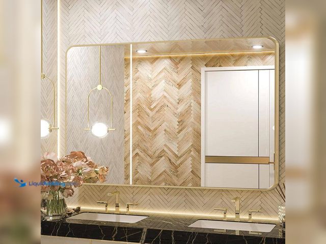 Lot 49-5414556 - 30 in. W x 48. 2 in. H Rectangular Aluminum Frame Square Gold Wall Mirror Model # LFYM-76122-GO-2 UN...