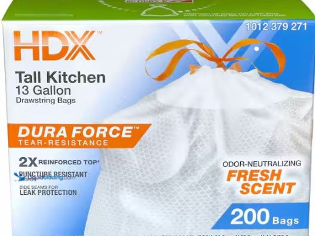 Lot 49-1532839 - (2) HDX
13 Gallon Reinforced Top Drawstring Fresh Scented Tall Kitchen Trash Bags with 20% PCR (200...