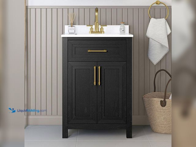 Lot 49-5487381 - Home Decorators Collection
Beaufort 24 in. Single Sink Black Bath Vanity with White Engineered Ston...