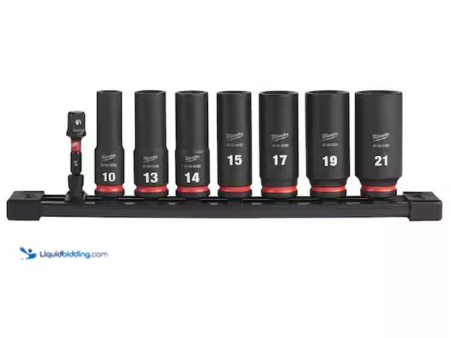 Lot 49-2005822 - (8-Piece) Milwaukee SHOCKWAVE Impact Duty 3/8 in. Metric Deep Impact Rated Socket Set, Model # 49-66...