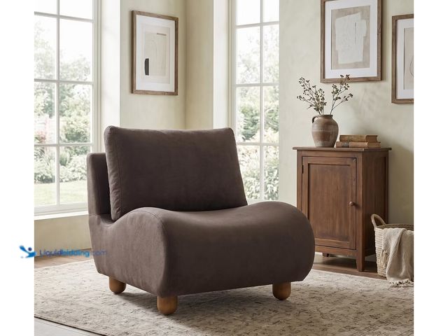 Lot 49-3639262 - Christopher Knight Home 30" Modern Curved Accent Chair, Velvet Upholstered with Wood Legs, Dark Brow...