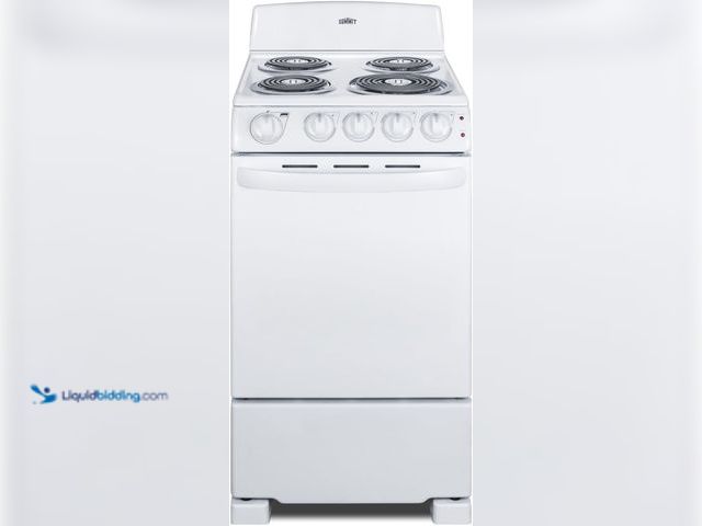Lot 49-5461156 - Summit 20" Electric Range, 220V 4 Burner Range, 2.3 cu.ft. oven, White. Model: RE203W. NEW
