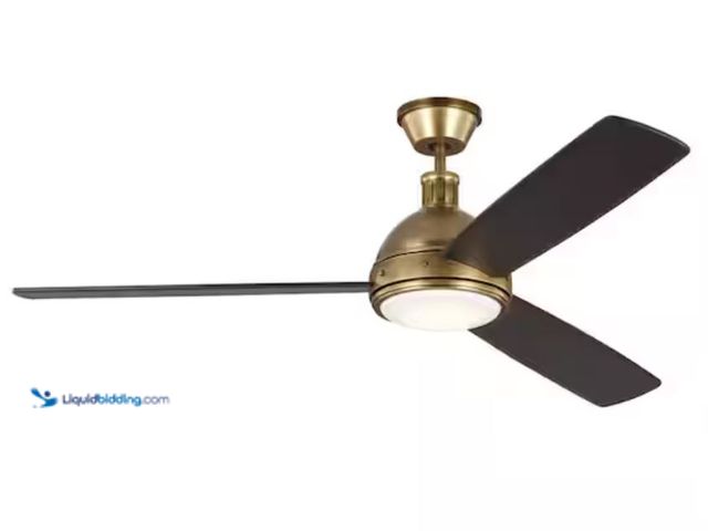 Lot 49-2006326 - Generation Lighting Hicks 60 in. Integrated LED Indoor Hand Rubbed Antique Brass Ceiling Fan with Da...