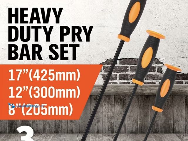 Lot 49-1975773 - New 3pcs Pry Bar Set Crowbar Strike Cap 8" 12" 17" Carbon Steel Non-slip Handle Brand new