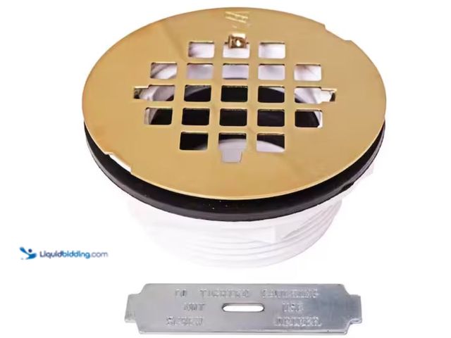 Lot 49-3614798 - Westbrass 2 in. No-Caulk PVC Compression Shower Drain with 4-1/4 in. Round Grid Cover, Polished Bras...