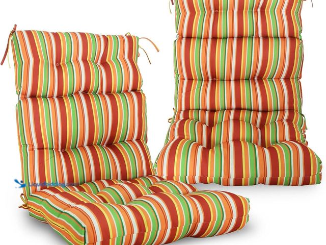 Lot 49-5453255 - EAGLE PEAK Tufted Outdoor/Indoor High Back Patio Chair Cushions, Set of 2, 46'' x 22'', Rainbow. [Mo...