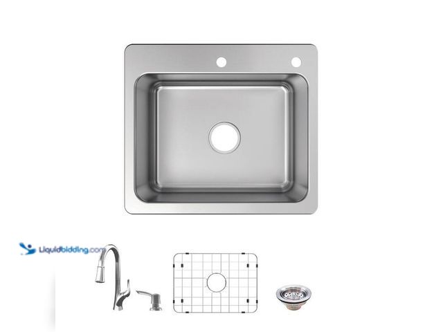 Lot 49-5406203 - Glacier Bay Bratten 25 in. Drop-In Single Bowl 18 Gauge Stainless Steel Kitchen Sink with Pull-Down ...