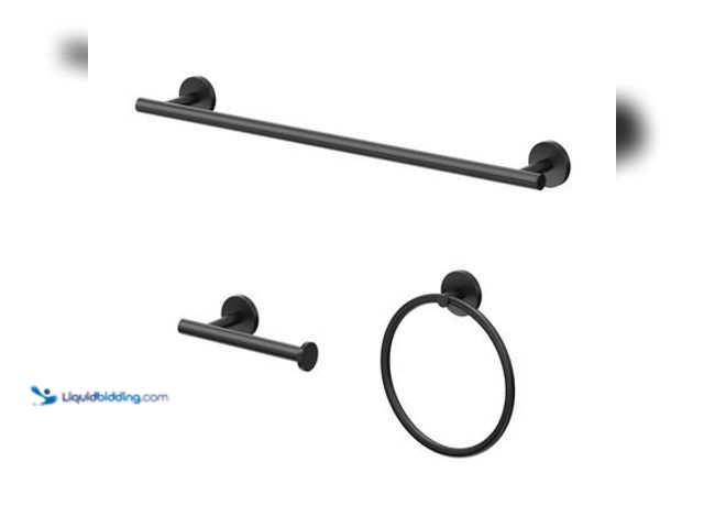 Lot 49-5572266 - Gatco Level 3-Pieces Bath Hardware Set with 18 in. Towel Bar Toilet Paper Holder and Towel Ring in M...