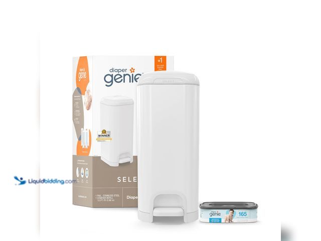 Lot 49-5410719 - Diaper Genie Select Pail is Made of Durable Stainless Steel and Includes 1 Starter Square Refill Tha...