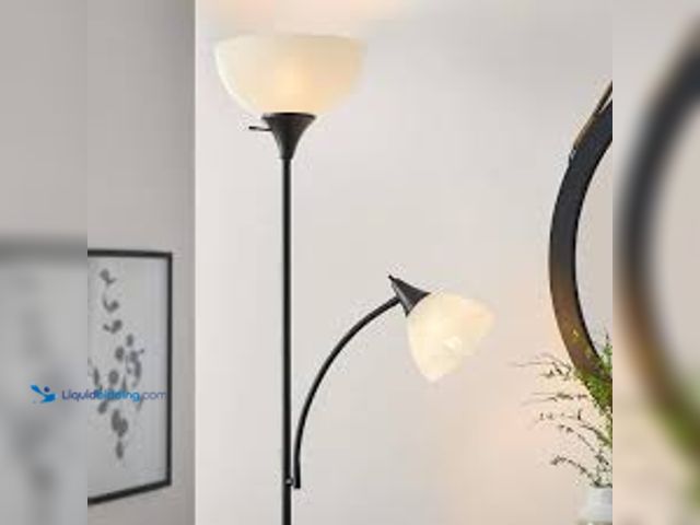 Lot 49-5458844 - Hampton Bay70 in. Black Mother Daughter 2-Light Torchiere Floor Lamp with Plastic Shade. Model # RS2...