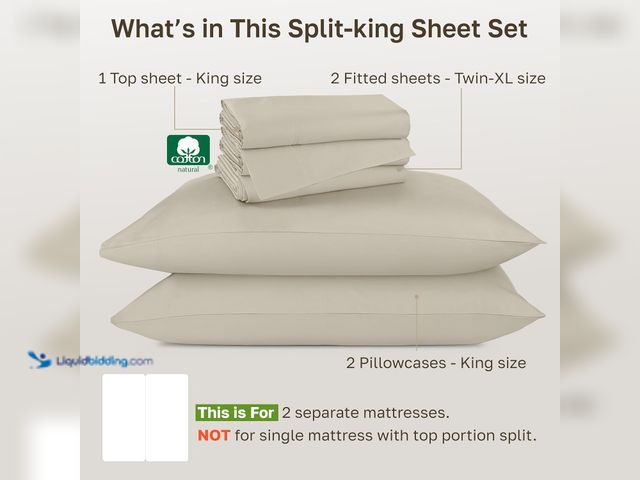 Lot 49-5539611 - California Design Den Split King Sheet Set - Luxury 800 Thread Count, 100% Cotton Sateen, Bedding Se...