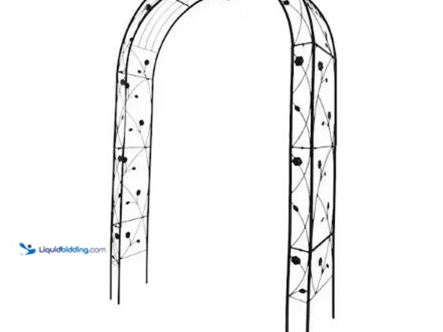 Lot 49-1625419 - Gothic Elegance 98.4 in. x 59 in. Galvanized Iron Gothic Spire Arbor, Model # BF-W158681100, Unused,...