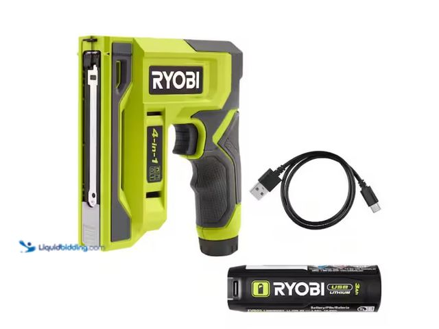 Lot 49-1576564 - RYOBI USB Lithium Cordless Craft 4-in-1 Stapler/Nailer Kit with 3.0 Ah Battery and Charging Cable Mo...