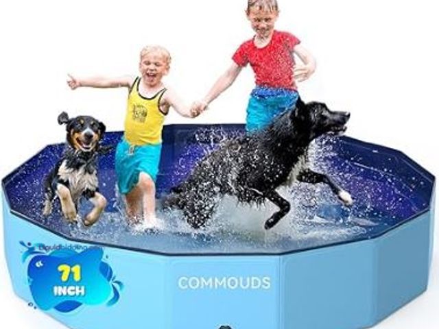 Lot 49-3464391 - COMMOUDS Foldable Dog Pool, Collapsible Hard Plastic Dog Kiddie Swimming Pool, Portable Pet Bath Tub...
