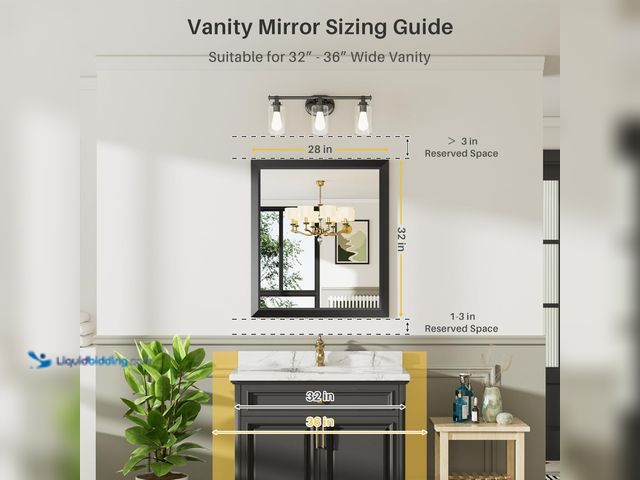 Lot 49-5458862 - 28x32 Inch Black Bathroom Mirror for Wall, Thick Metal Framed Rectangle Mirrors for Over Sink, Bedro...