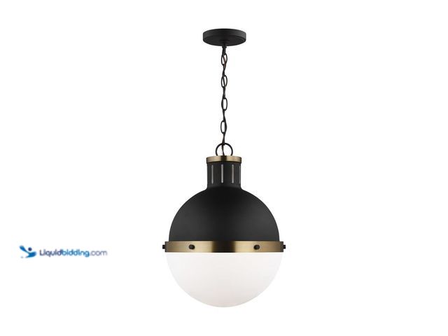 Lot 49-5447722 - Hanks Medium 1-Light Midnight Black Globe Pendant Light with Smooth White Glass Shade. [Model # 6577...