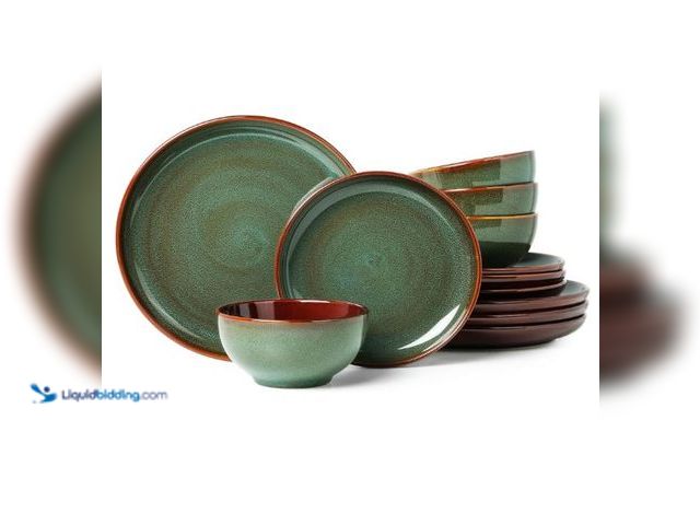 Lot 49-1577245 - Stoneware Dinnerware Sets, Ceramic Plates and Bowls Set, Microwave & Dishwasher Safe Kitchen Dishes,...