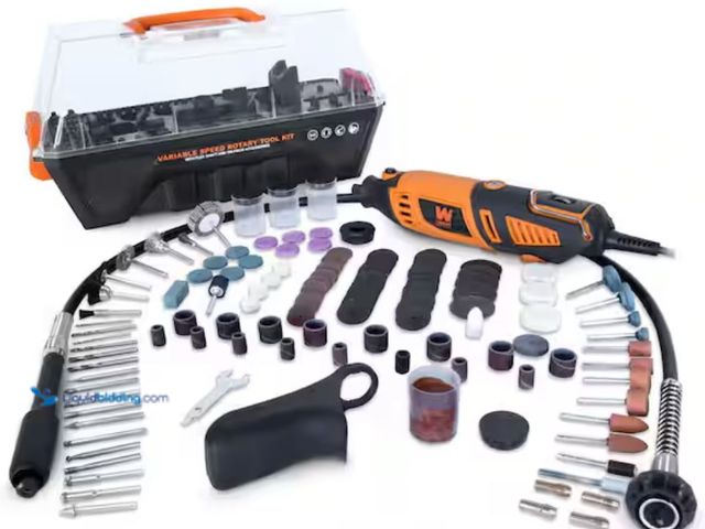 Lot 49-2001222 - WEN 1.3 Amp Variable Speed Steady-Grip Rotary Tool with 190-Piece Accessory Kit, Flex Shaft and Carr...