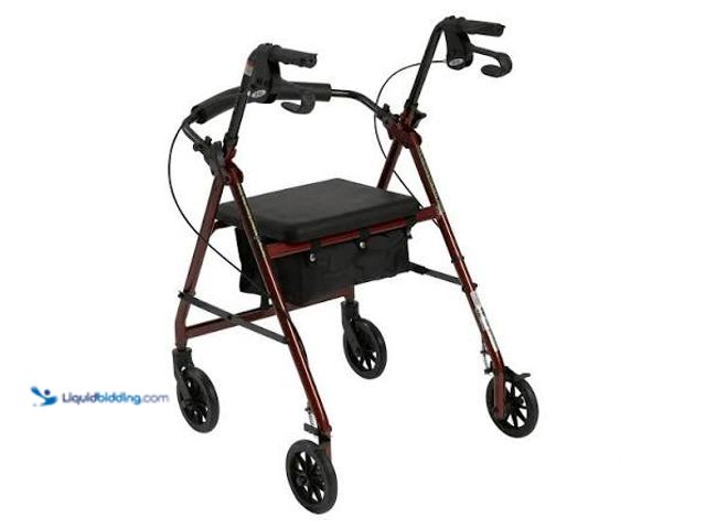 Lot 49-5541977 - Walker Rollator with 6" Wheels, Fold Up Removable Back Support and Padded Seat, Red. SKU #R726RD. Un...