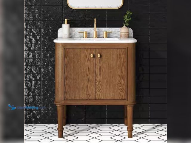 Lot 49-1549966 - Home Decorators Collection Collette 30 in. Single Sink Cinnamon Oak Bath Vanity with White Carrara M...