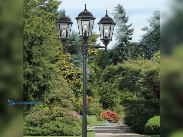 Lot 49-2006611 - Bel Air Lighting Classical 8 ft. 3-Light Black Outdoor Lamp Post Light Fixture Set with Clear Glass,...