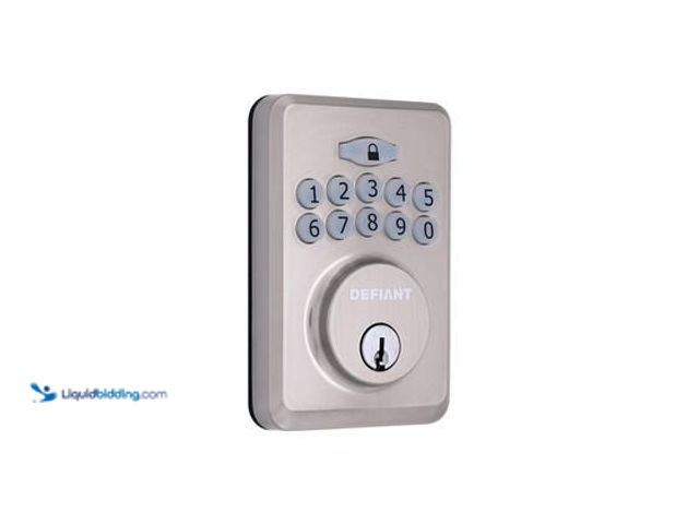 Lot 49-3565644 - Defiant Radius Satin Nickel Single Cylinder Keypad Deadbolt Lock. Model # GZAX2D01. Unused