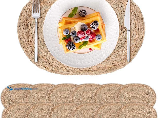 Lot 49-5448638 - Defined Deco Woven Placemats Set of 12, 16"x 12"Braided Oval Rattan Table Mats,Boho Placemats,Farmho...