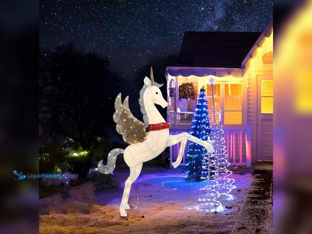 Lot 49-5416379 - 4.7FT Lighted Unicorn Outdoor Easter Decoration for Yard Lawn Garden, Large 3D Weatherproof Light up...